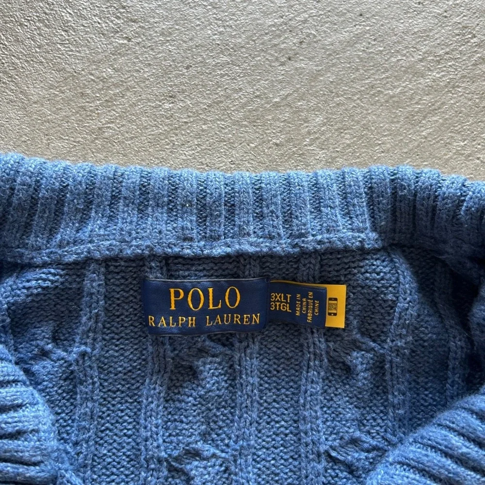 Polo Ralph Lauren 1/4 Zip Sweater Size 3XLT Big & Tall Blue Cable Knit Pullover